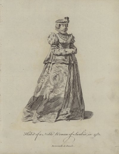 Kleding van een Adellijke Vrouw van Zwaben in 1581 door English School